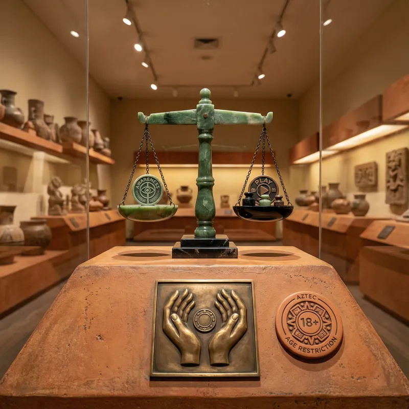 Juego responsable con balanza de jade y símbolo 18+ en Twin Lions Casino