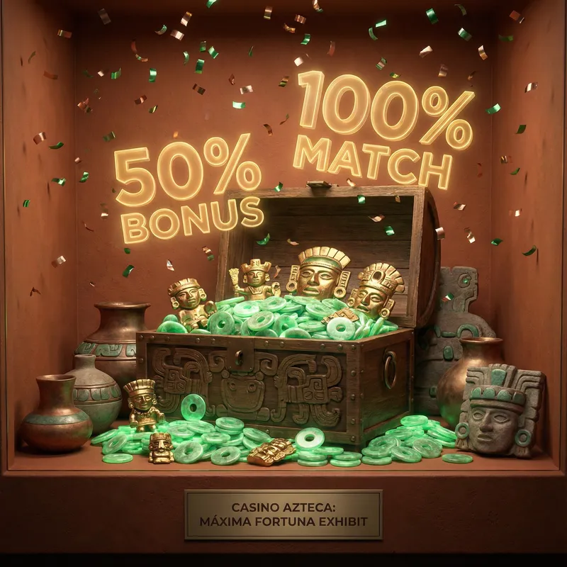 Cofre del tesoro azteca con bonos y promociones de Twin Lions Casino México